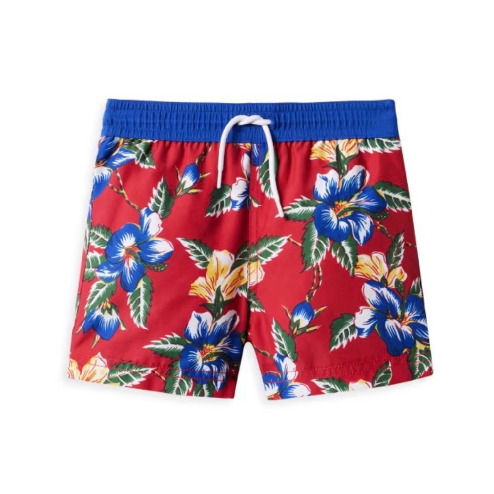 Janie and Jack Floral Red and Blue Swim Shorts, 3T
